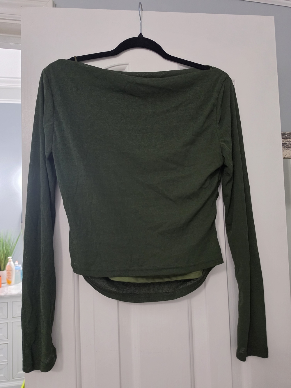 Cider Olive Green Long Sleeve Boatneck Top